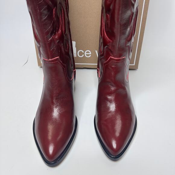 NWT Dolce Vita Mirla Extra Wide Calf Oxblood Leather Knee High Western Boots 9.5 - Picture 6 of 15